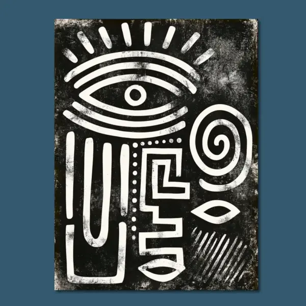 SKU0042_Tribal_04__bck_blu Ancient Signal — Abstract Face in Black & Ivory