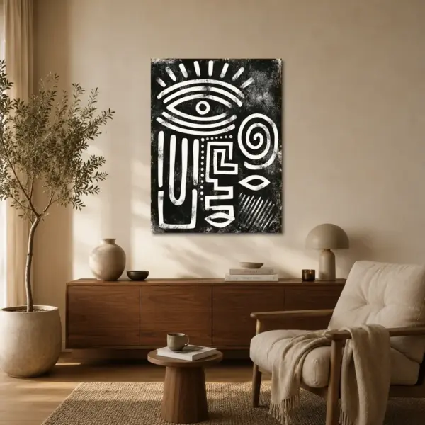 SKU0042_Tribal_04__bck_lvn Ancient Signal — Abstract Face in Black & Ivory