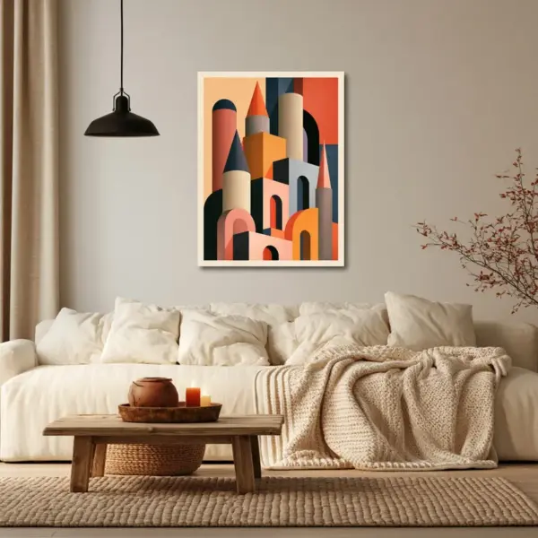 Soft Edged Skyline in Coral and Black