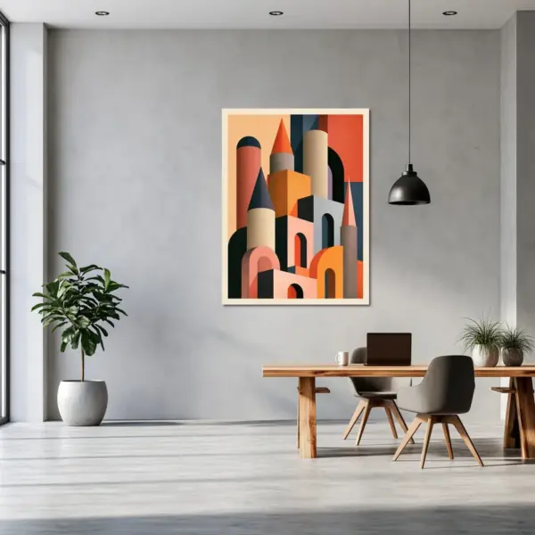 Soft Edged Skyline in Coral and Black