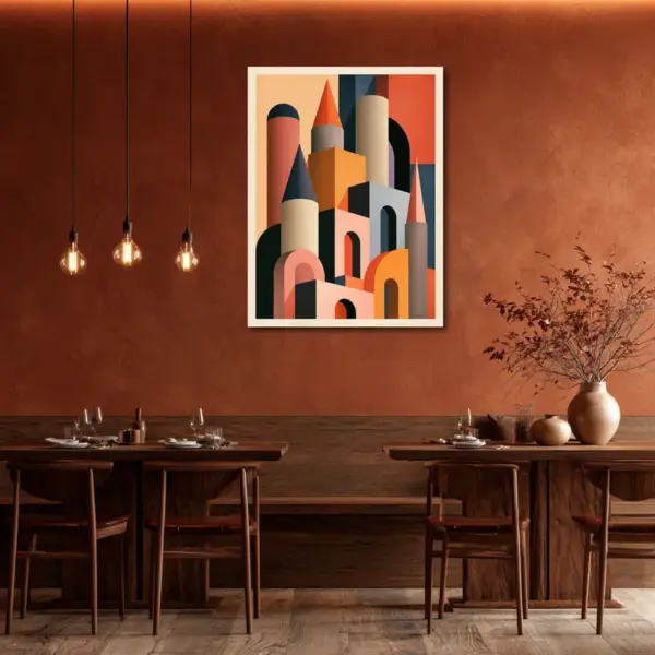 Soft Edged Skyline in Coral and Black