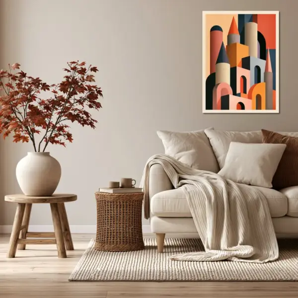 Soft Edged Skyline in Coral and Black