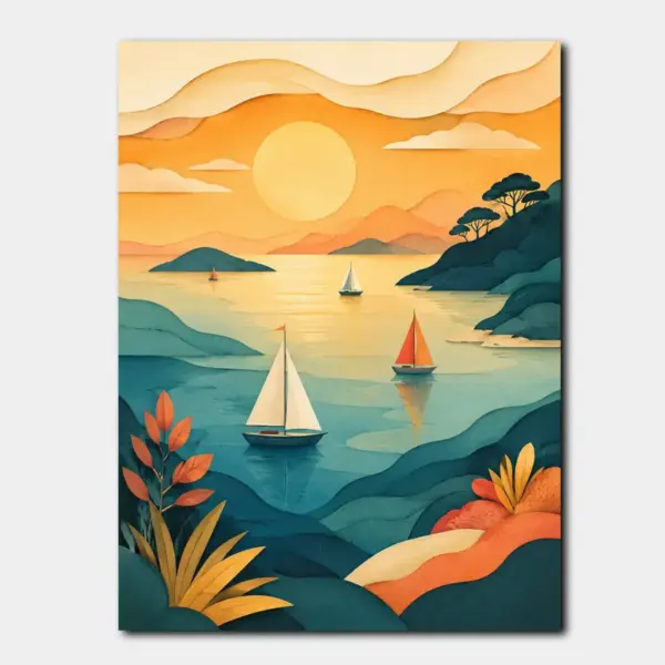SKU0025_01 Sailboats on a Golden Coastal Bay