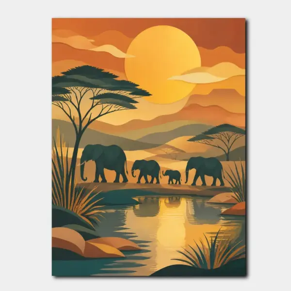 SKU0027_01 Elephant Herd at African Sunset