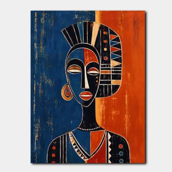 SKU0039_01 African Tribal Woman Portrait in Blue and Rust