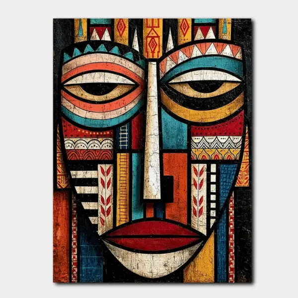 SKU0041_01 Colorful African Tribal Mask with Geometric Patterns