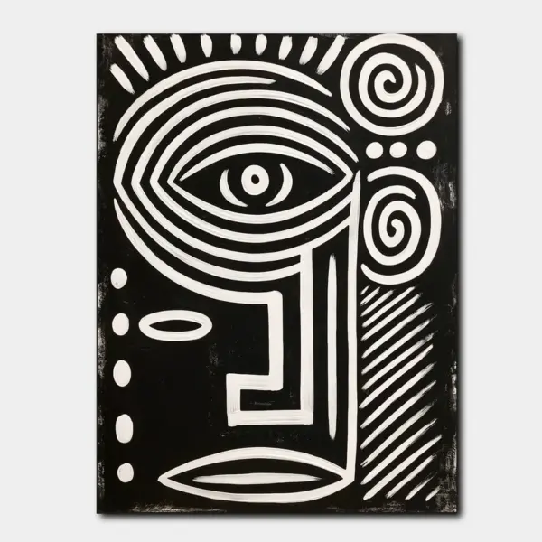 SKU0043_01 Spiral Eye Tribal Face in Black and White