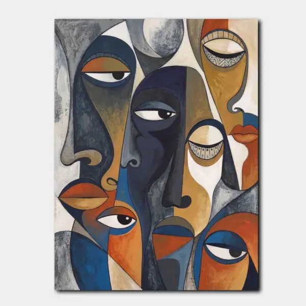 SKU0044_01 Cubist Faces in Blue Ochre and Grey
