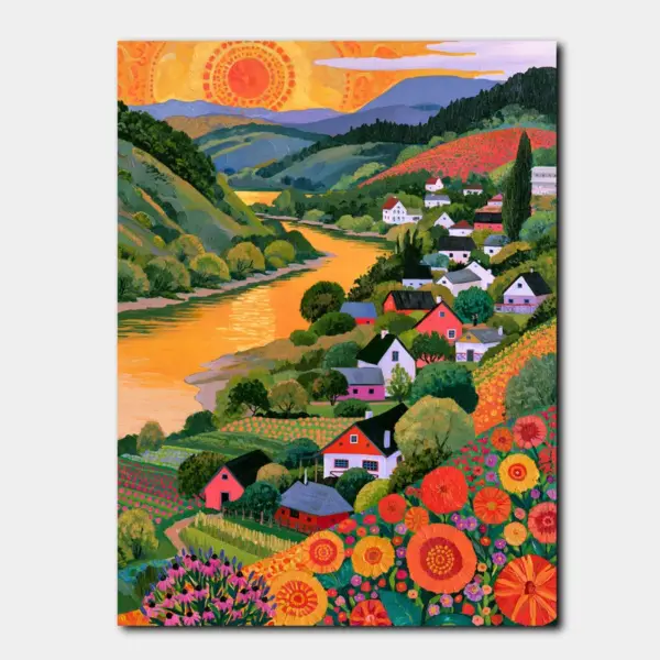 SKU0067_01 Sunlit Folk Village by the River