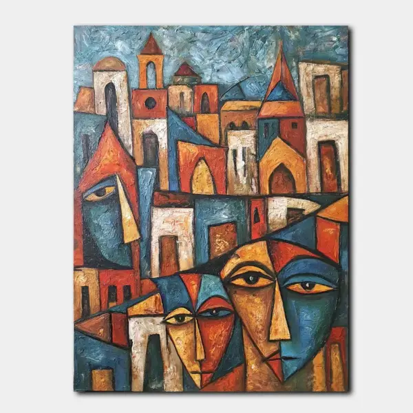 SKU0083_01 Cubist Village Faces in Warm Earth Colors