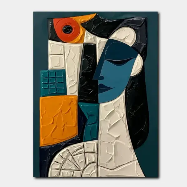 SKU0087_01 Cubist Woman Portrait in Teal and Ochre