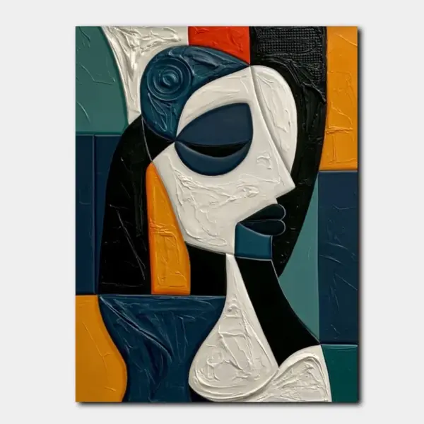 Textured Cubist Profile in White and Navy