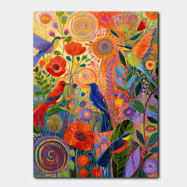 SKU0091_01 Vibrant Floral Garden with Birds