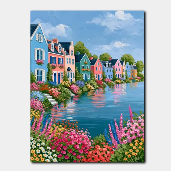 SKU0105_01 Colorful Waterfront Houses and Flowers