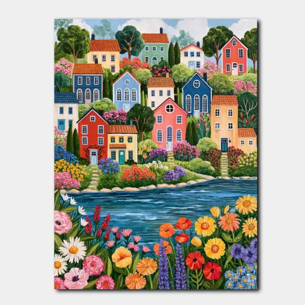 Bright Riverside Village in Bloom