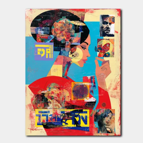 Pop Art Collage with Faces and Symbols