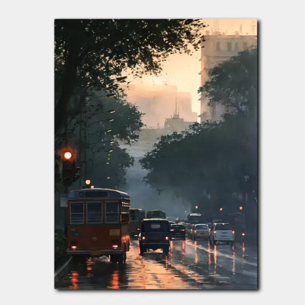 Evening Bus Through the Rain