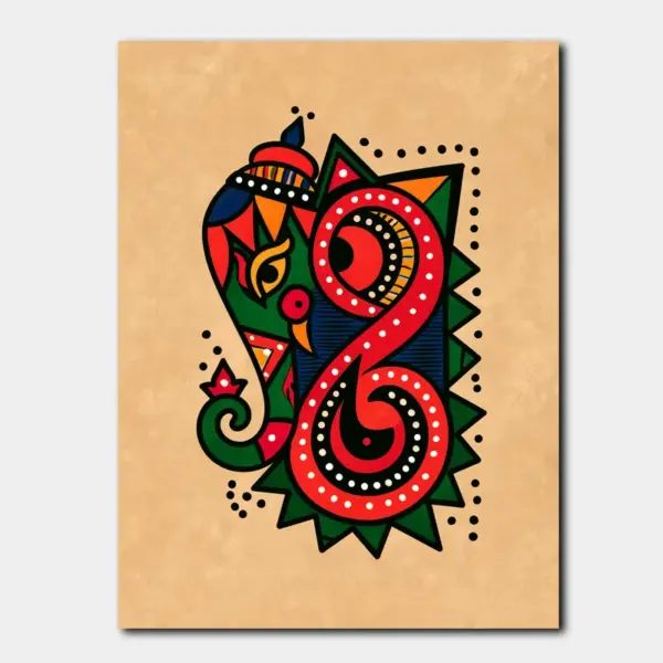 Indian Folk Ganesha Motif in Red and Green