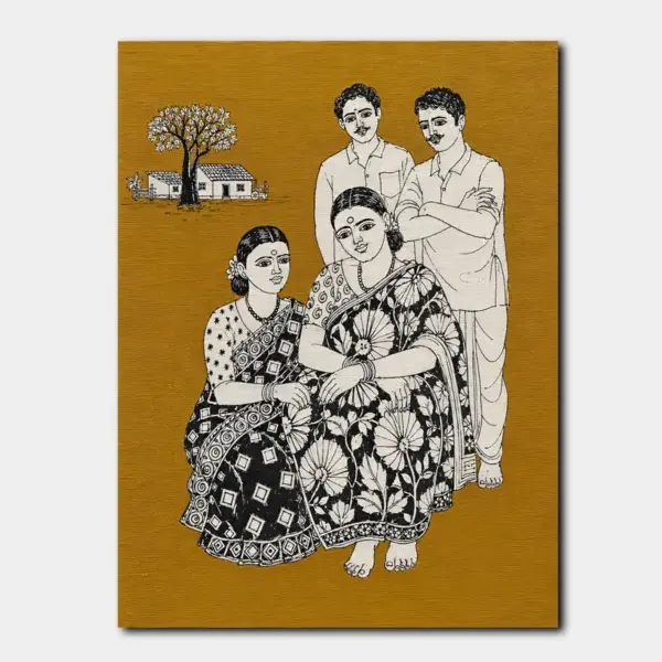 SKU0214_01 Indian Family Gathering in Vintage Line Art