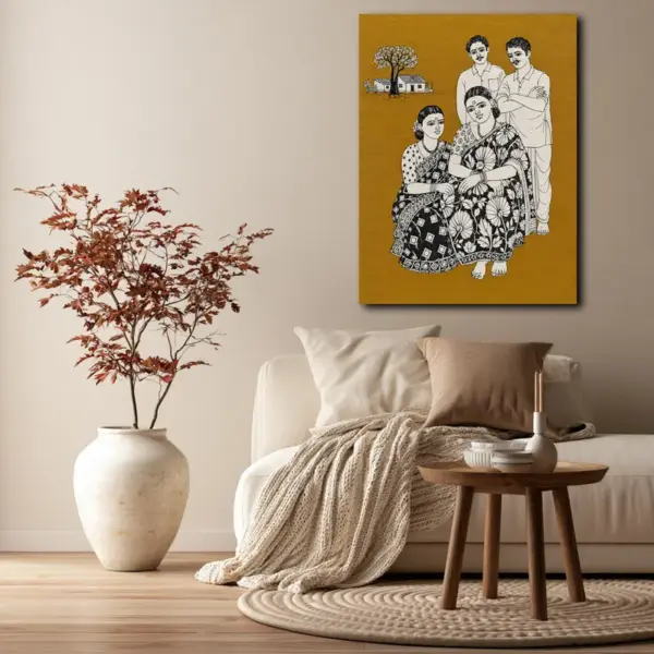 SKU0214_02 Indian Family Gathering in Vintage Line Art