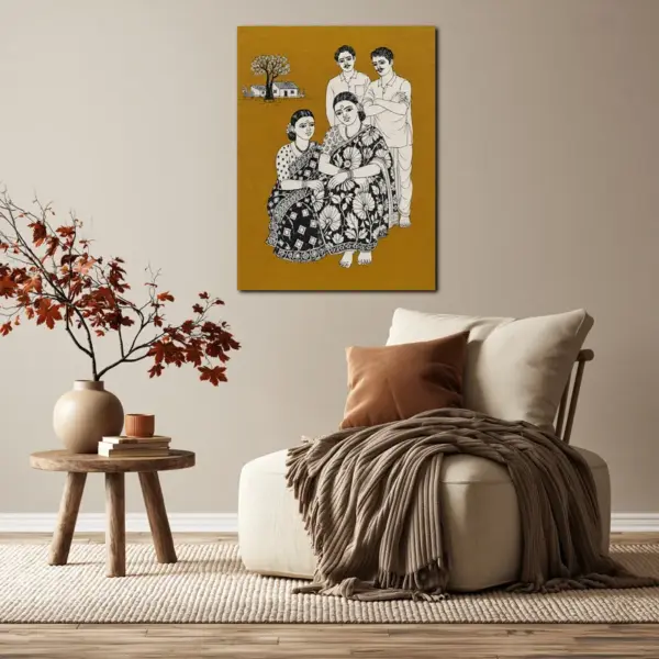 SKU0214_04 Indian Family Gathering in Vintage Line Art