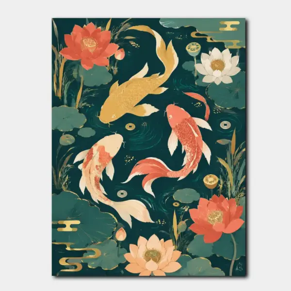 Koi Pond with Lotus Flowers