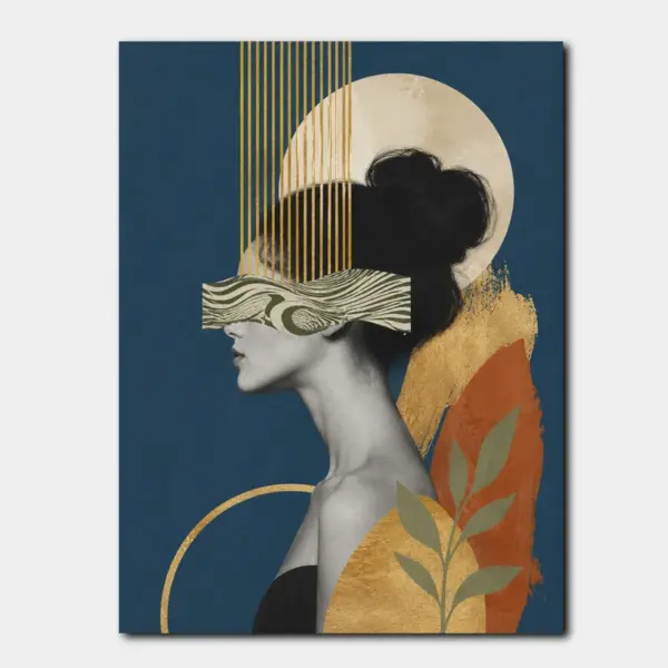 Surreal Woman with Golden Botanical Halo
