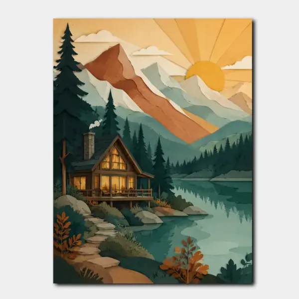 Mountain Cabin at Golden Sunrise