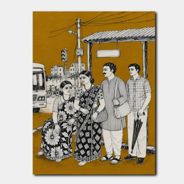 SKU0228_01 Indian Family Waiting by the Bus