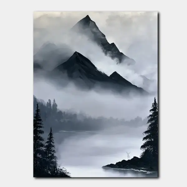 Foggy Mountain Lake in Monochrome