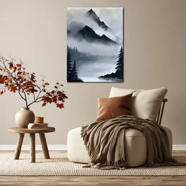 SKU0238_02 Foggy Mountain Lake in Monochrome