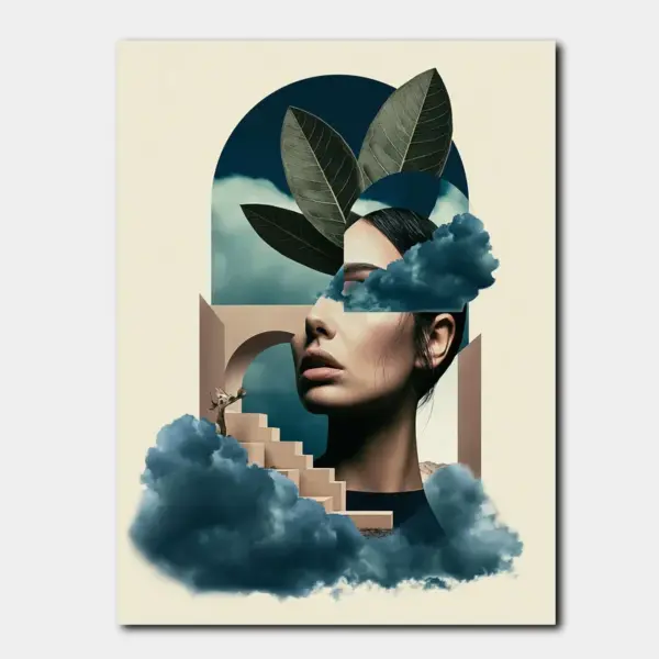 Surreal Woman with Clouds and Architecture