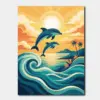 Dolphins Over Golden Ocean Waves