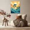 Dolphins Over Golden Ocean Waves