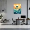 Dolphins Over Golden Ocean Waves