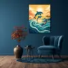 Dolphins Over Golden Ocean Waves