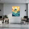 Dolphins Over Golden Ocean Waves