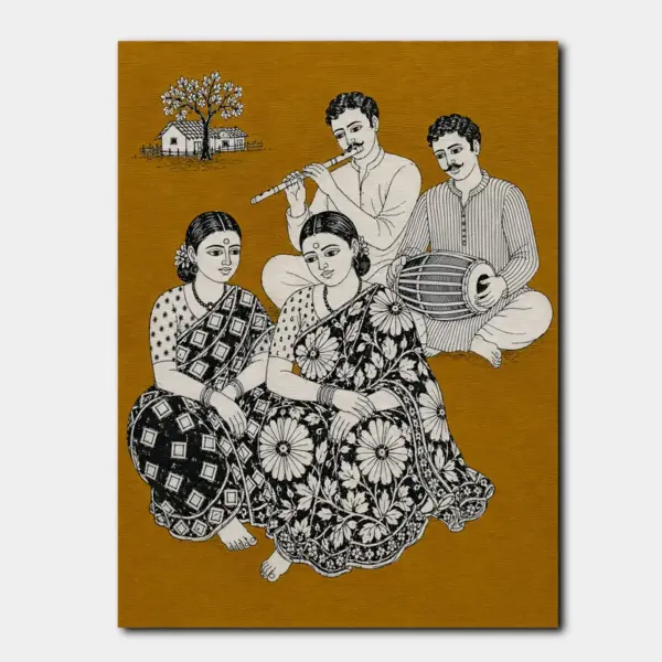 SKU0262_01 Indian Family Musicians in Folk Line Art