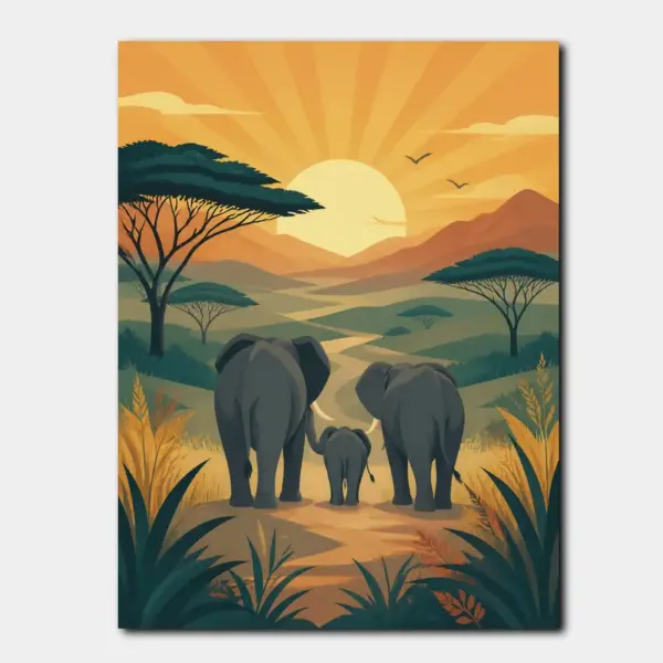 SKU0263_01 Elephant Family at African Sunset