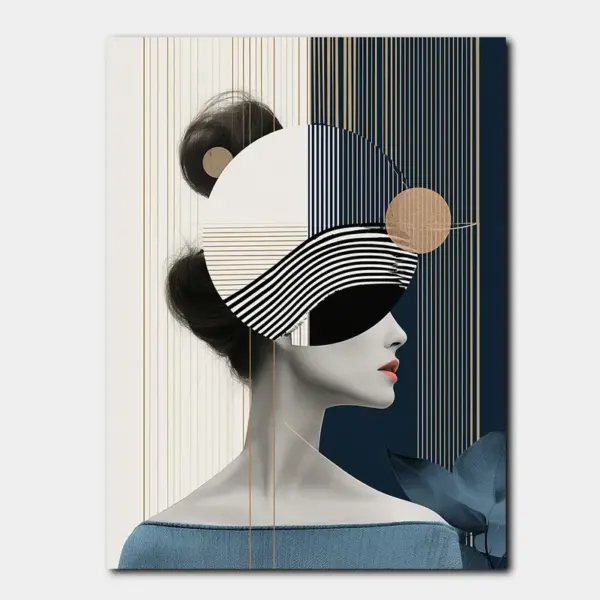 Geometric Woman Portrait in Navy and Cream