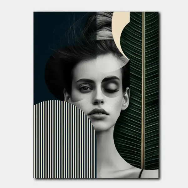 Monochrome Woman with Tropical Leaves