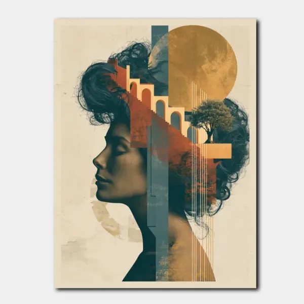 Profile Woman with Sunlit Architecture