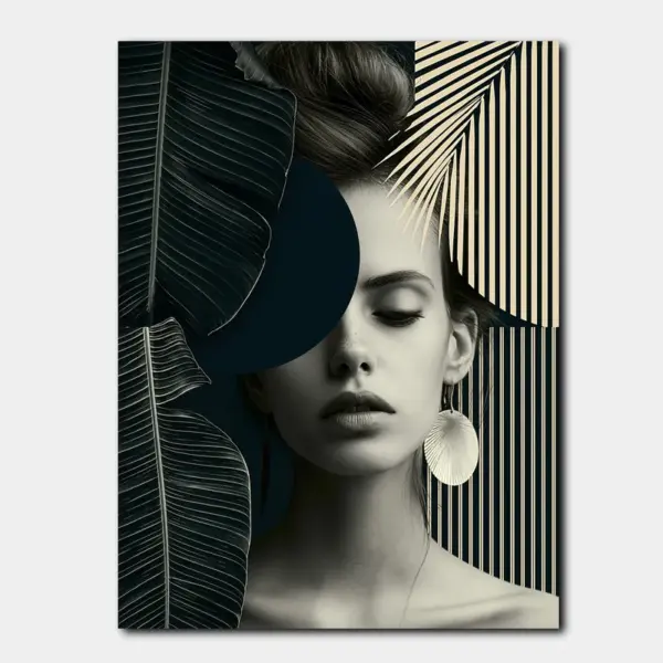Monochrome Woman with Palm Shadows