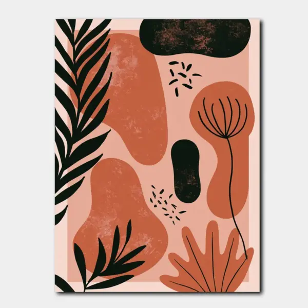 Coral Botanical Shapes Modern Abstract